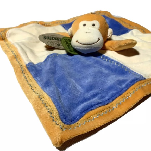 Monkey Lovey Baby Security Blanket Organic 15”x15” - Picture 1 of 12